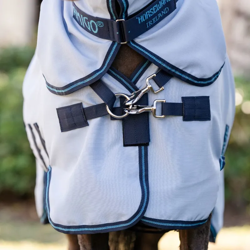 Amigo Petite Ripstop Hoody Combo Neck Fly Rug - Azure Blue/Navy-1