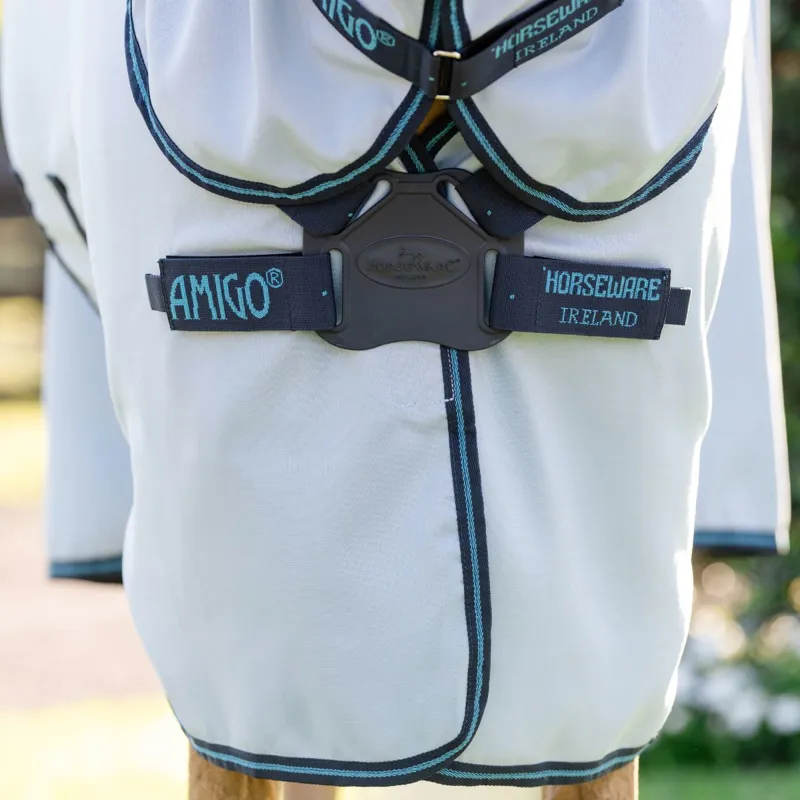 Amigo Pony Ripstop Hoody Combo Neck Fly Rug - Azure Blue/Navy/Electric-1