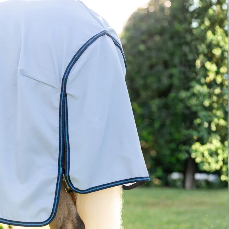 Amigo Pony Ripstop Hoody Combo Neck Fly Rug - Azure Blue/Navy/Electric-3