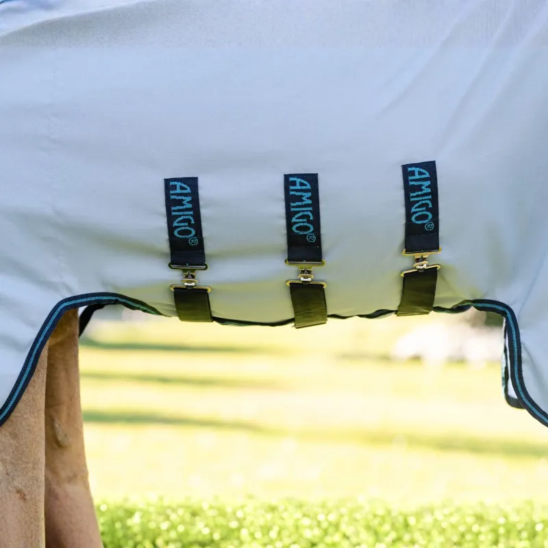 Amigo Pony Ripstop Hoody Combo Neck Fly Rug - Azure Blue/Navy/Electric-2