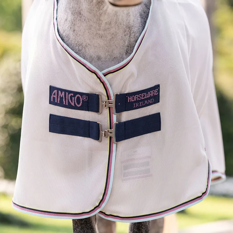 Amigo Pony Bug Rug Plus Detach-A-Neck Fly Rug - Silver/Lime/Navy/Pink-1