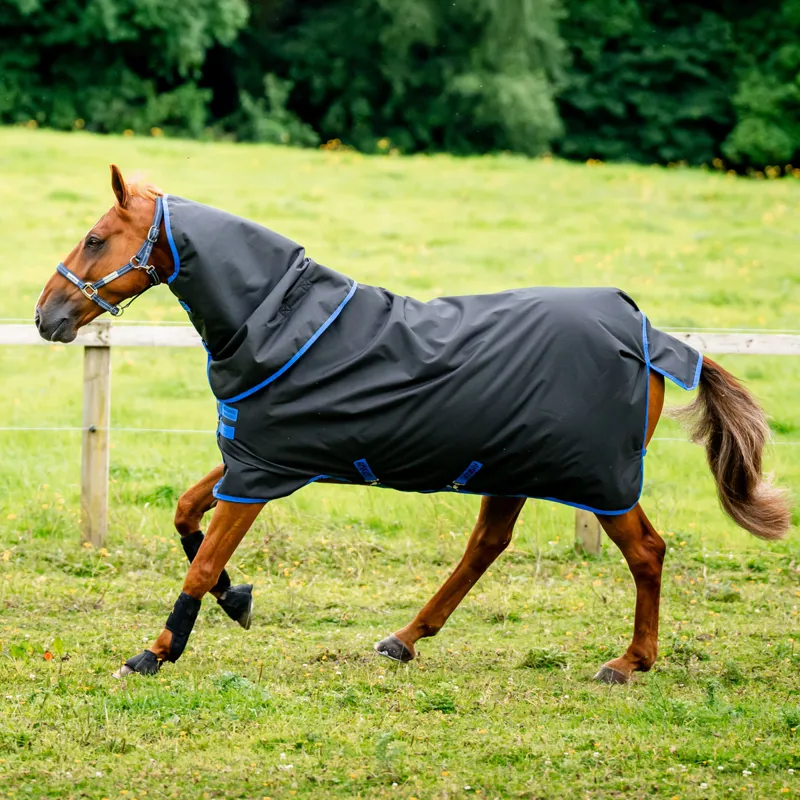 Amigo Ripstop 900D Plus 200g Detachable Neck Turnout Rug - Black/Blue-7