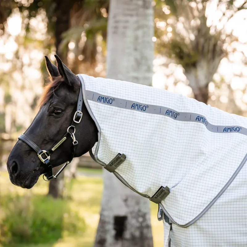 Amigo Summer Sheet Plus Fly Turnout Rug - Navy Check/Titanium/Silver-1