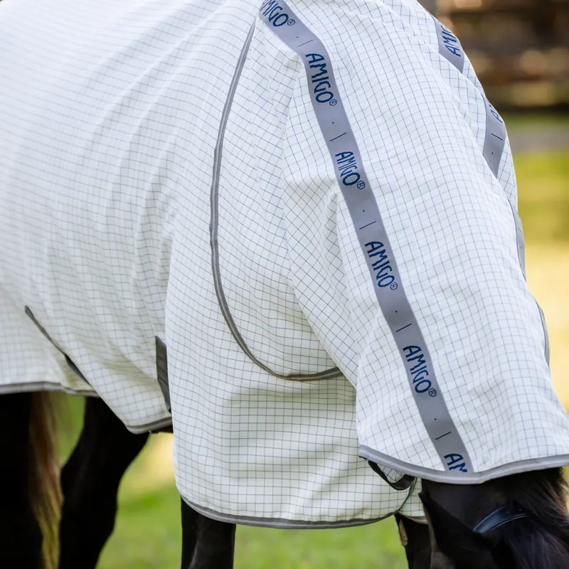 Amigo Summer Sheet Plus Fly Turnout Rug - Navy Check/Titanium/Silver-8