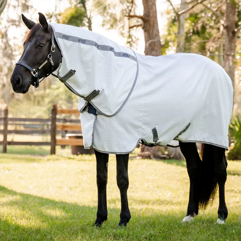Amigo Summer Sheet Plus Fly Turnout Rug - Navy Check/Titanium/Silver