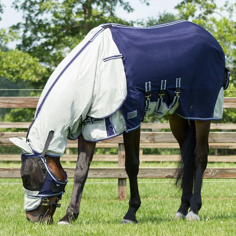 QHP Anti-Fly Rug with Detachable Neck and Mask - Blue-3