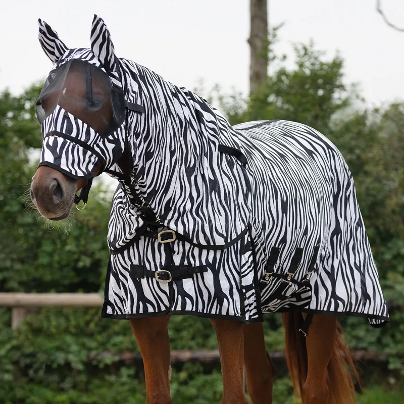 QHP Anti-Fly Rug with Detachable Neck and Mask - Zebra-1