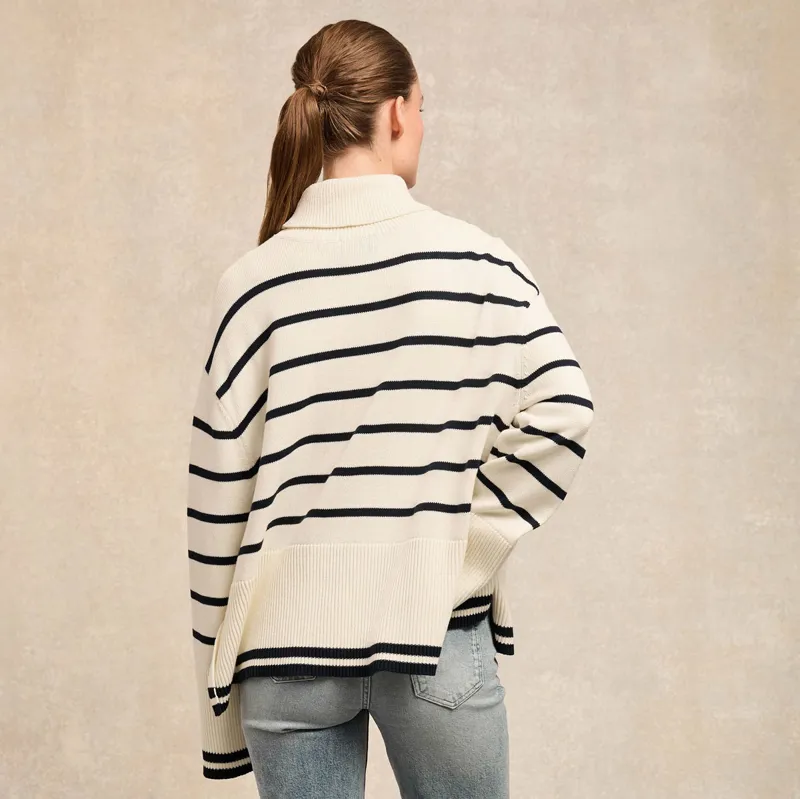 Holland Cooper Antonia Roll Neck Ladies Jumper - Natural Stripe-1