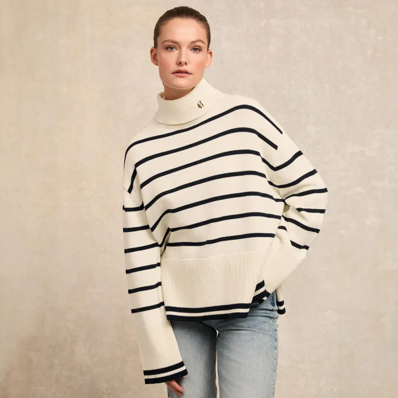 Holland Cooper Antonia Roll Neck Ladies Jumper - Natural Stripe
