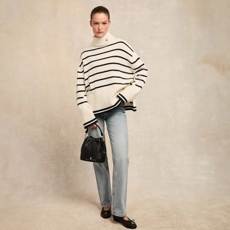 Holland Cooper Antonia Roll Neck Ladies Jumper - Natural Stripe-2