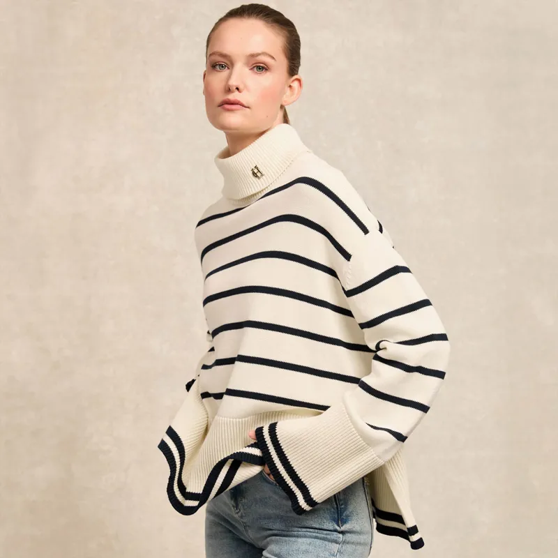 Holland Cooper Antonia Roll Neck Ladies Jumper - Natural Stripe-3