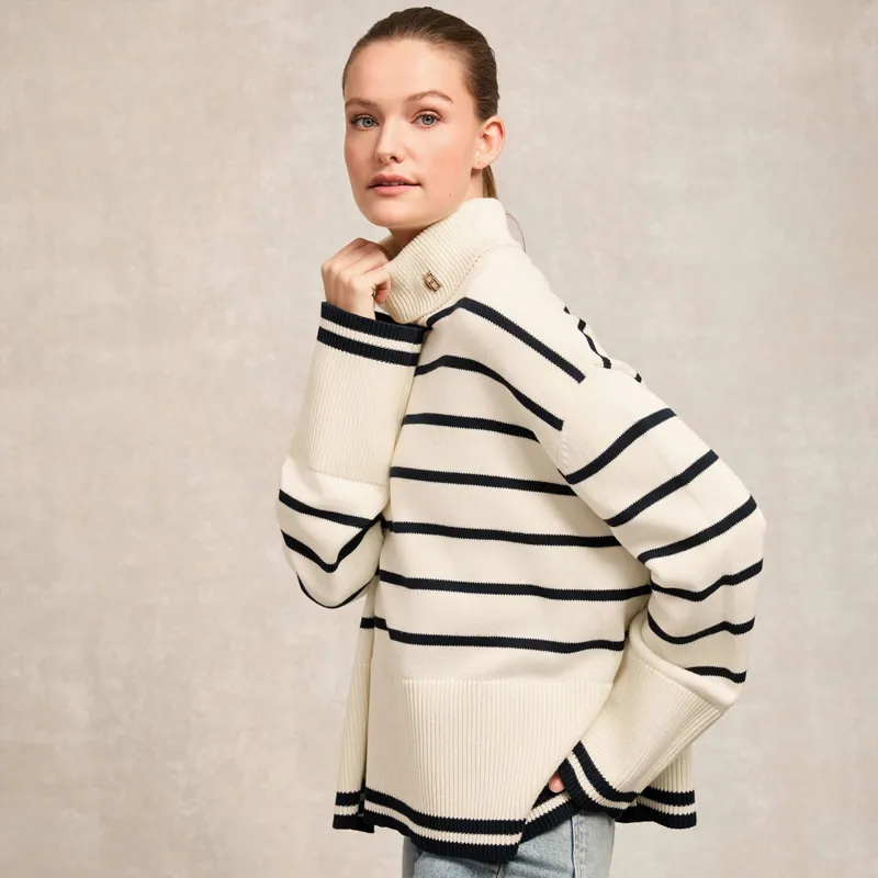 Holland Cooper Antonia Roll Neck Ladies Jumper - Natural Stripe-4