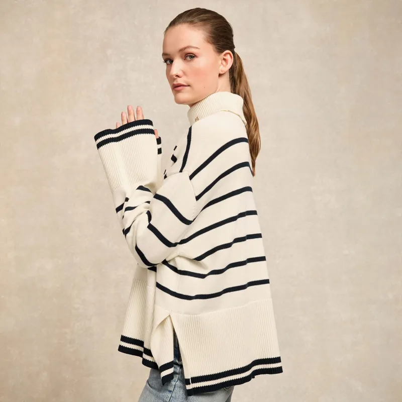 Holland Cooper Antonia Roll Neck Ladies Jumper - Natural Stripe-5