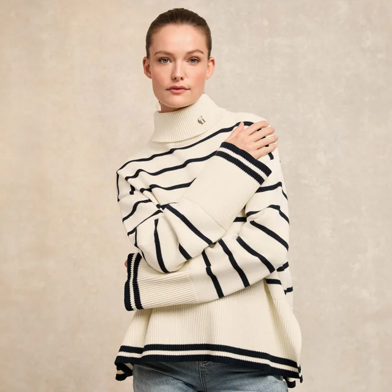 Holland Cooper Antonia Roll Neck Ladies Jumper - Natural Stripe-6