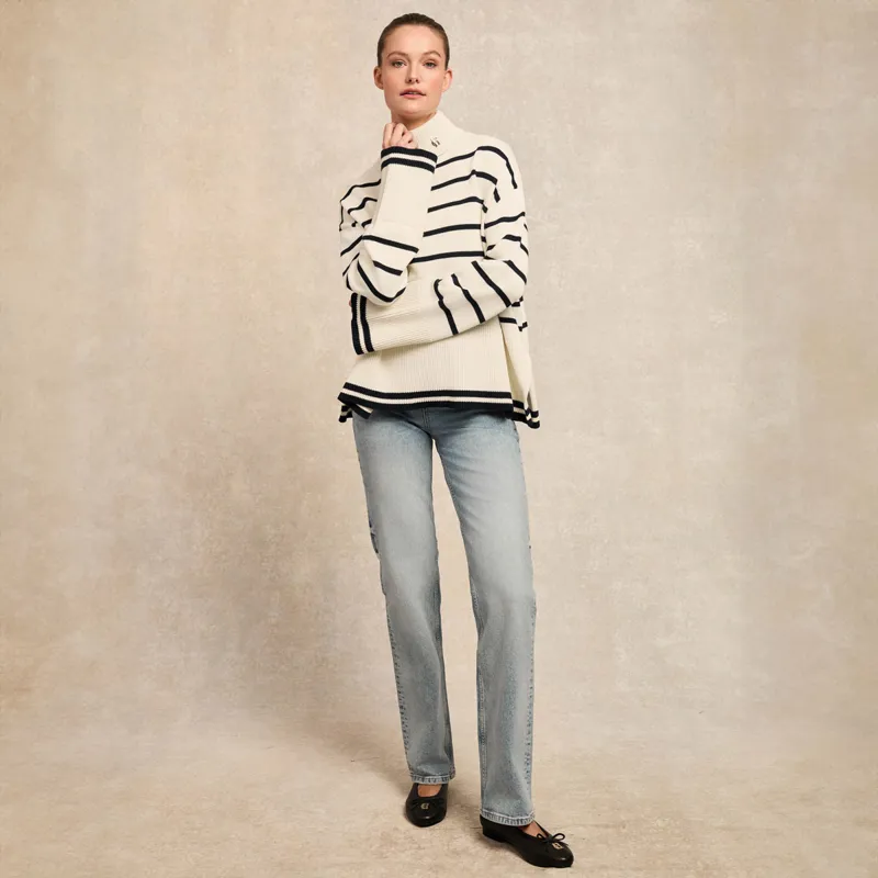 Holland Cooper Antonia Roll Neck Ladies Jumper - Natural Stripe-7