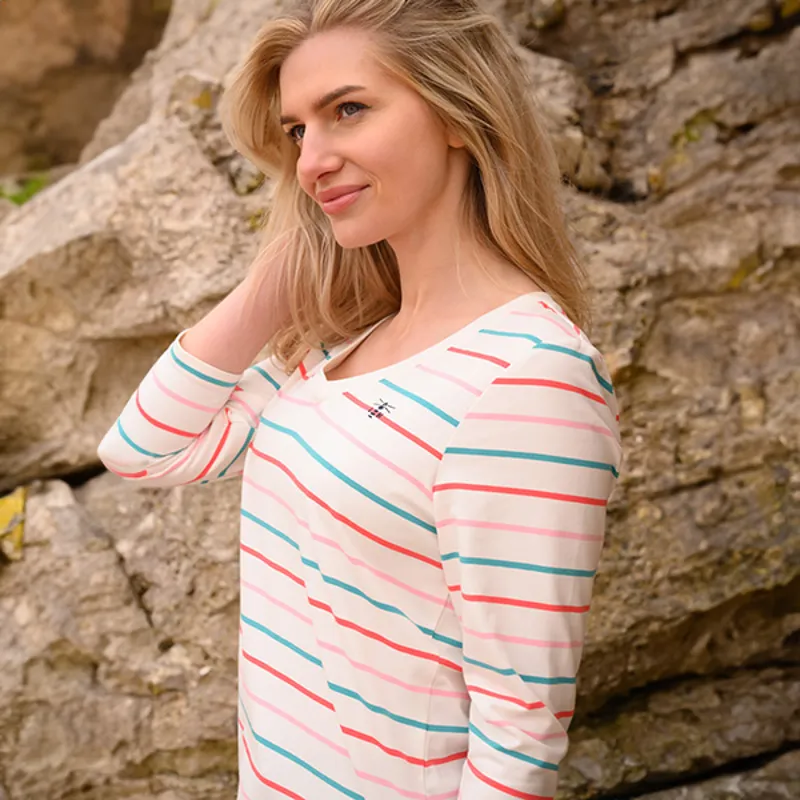 Lighthouse Ariana Ladies 3/4 Sleeve T-Shirt - Coral/Teal Stripe-2