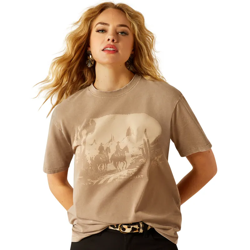 Ariat Western Mural Ladies Tee - Washed Greige
