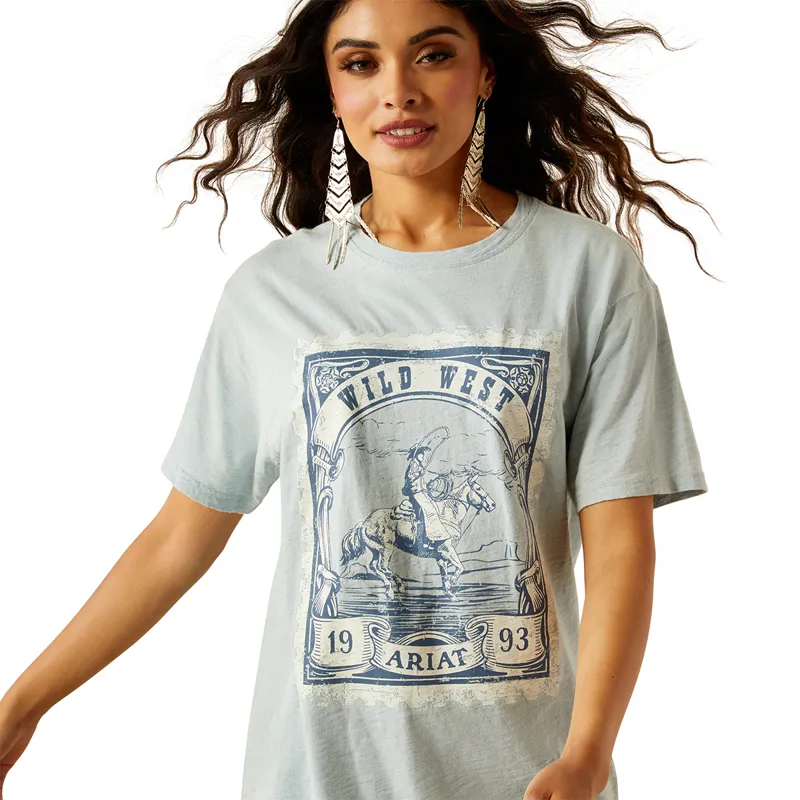 Ariat Wild West Stamp Ladies Tee - Bleached Blue-2