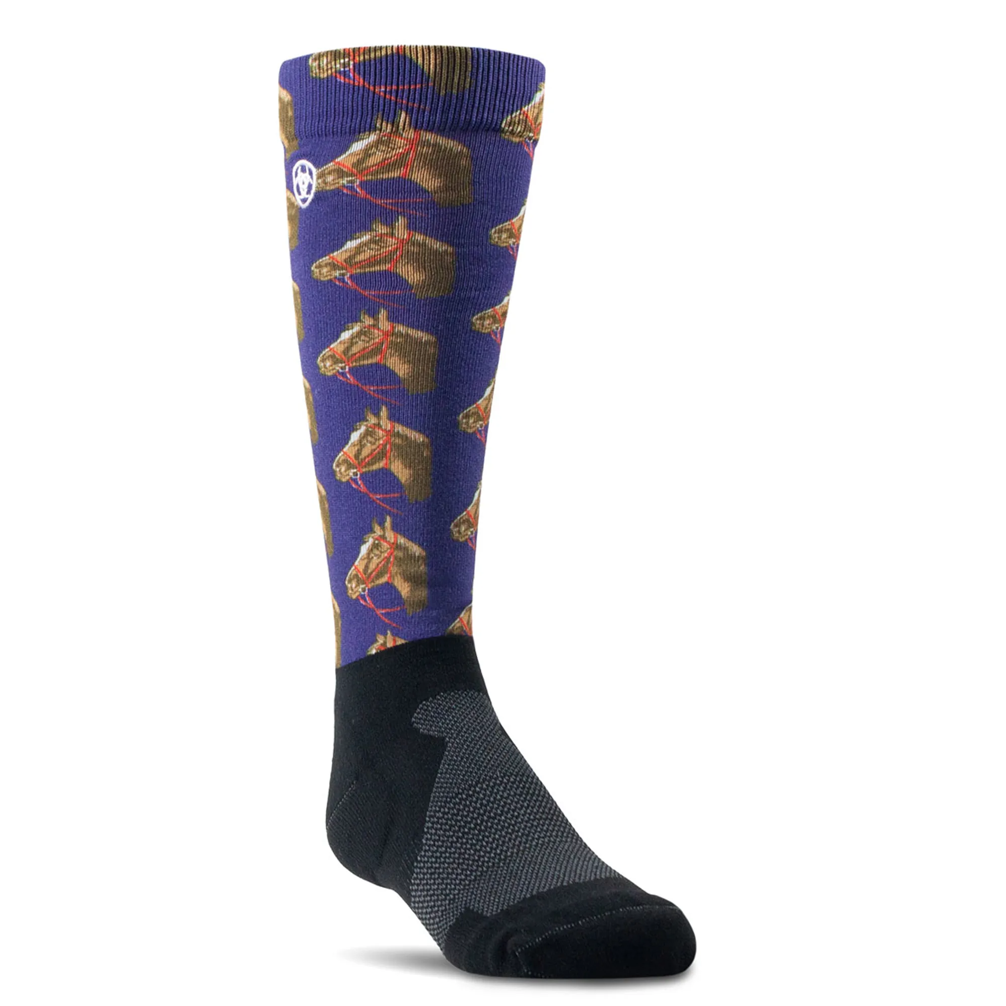 Navy Riding Socks AriatTEK Slim Junior Printed Tall Riding Socks - Horse/Navy