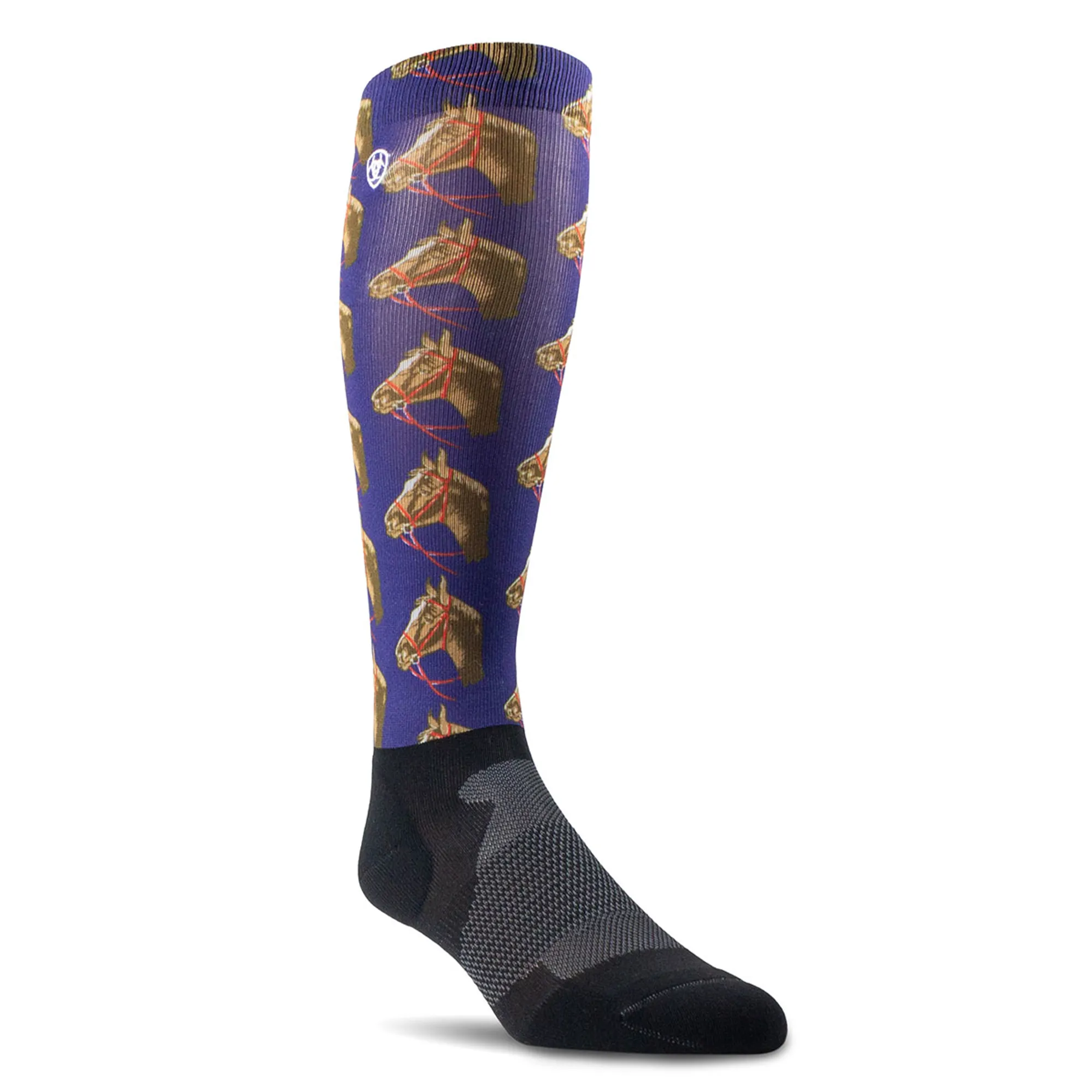 Navy Riding Socks AriatTEK Slim Printed Tall Riding Socks - Navy Horse