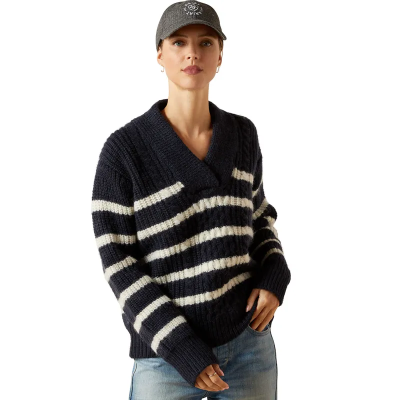 Ariat Country Arley Womens Sweater - Navy/Cream Stripe