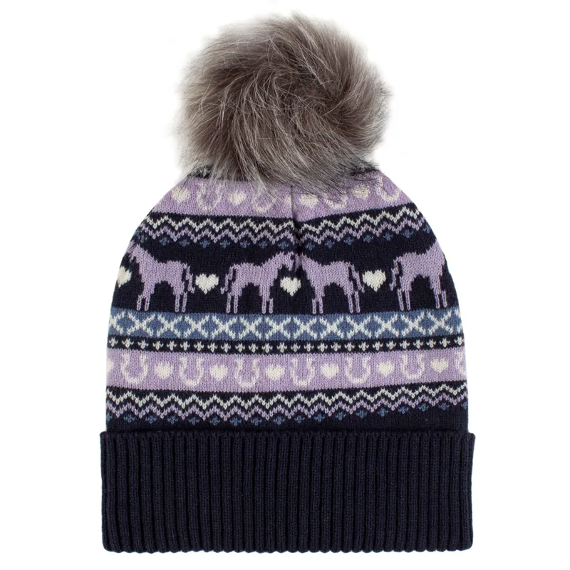Platinum Fika Fairisle Junior Pom Pom Beanie Hat - Navy