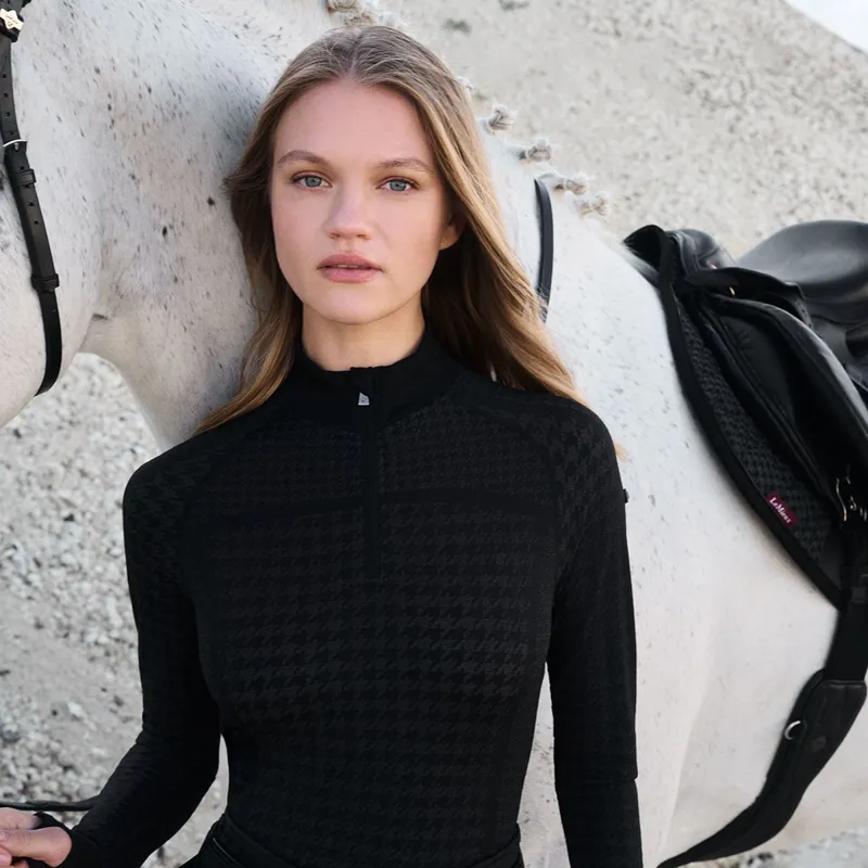 LeMieux Aspen Womens Quarter Zip Top - Houndstooth/Grey-5