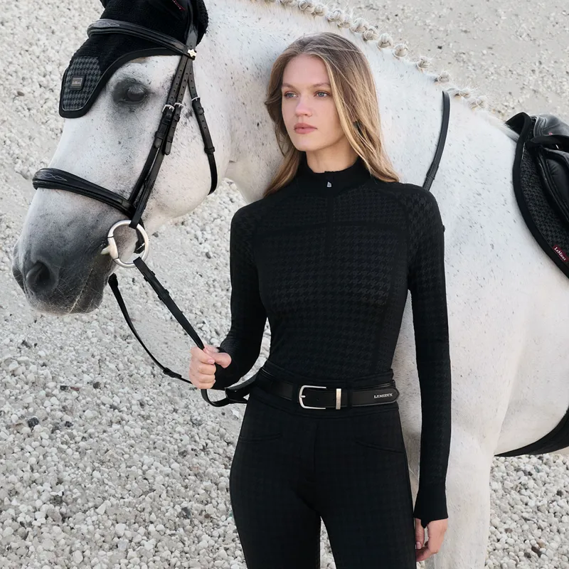 LeMieux Aspen Womens Quarter Zip Top - Houndstooth/Grey-1