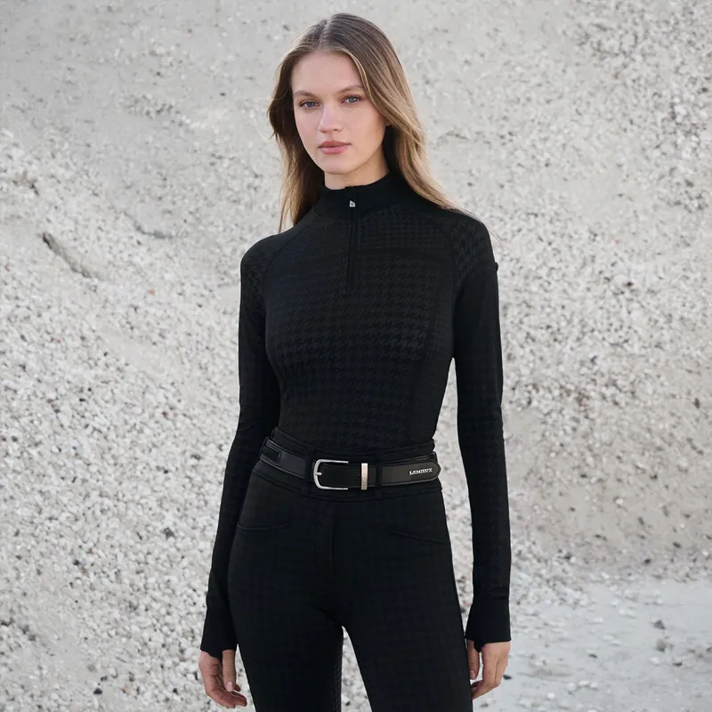 LeMieux Aspen Womens Quarter Zip Top - Houndstooth/Grey-3