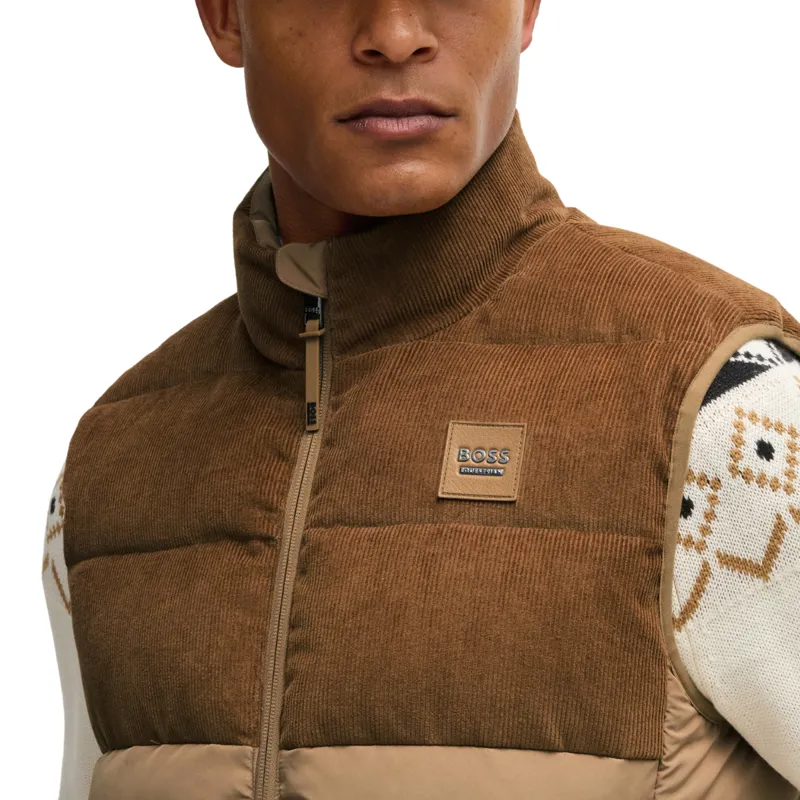BOSS Equestrian Arthur Cord Mens Puffer Vest Gilet - Camel-3