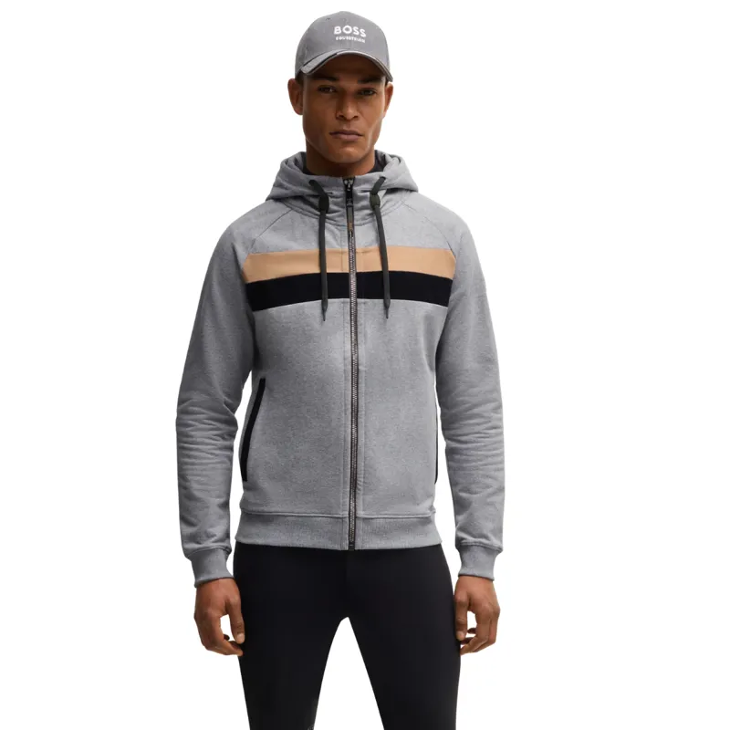BOSS Equestrian River Zip Mens Hoodie - Grey Melange 
