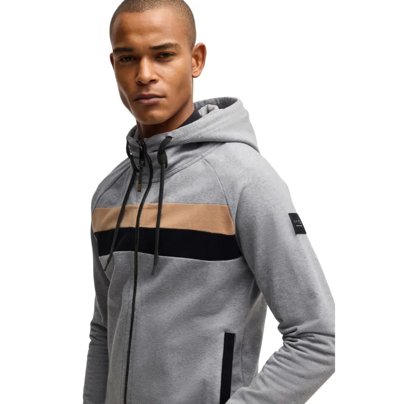 BOSS Equestrian River Zip Mens Hoodie - Grey Melange -1