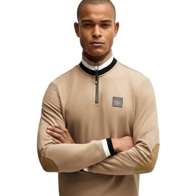 BOSS Equestrian Troyer Mens Sweater - Signature Camel-1