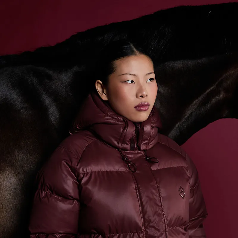 Aztec Diamond Womens Heavy Quilted Long Puffer Coat - Cherry-12