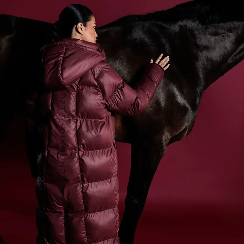 Aztec Diamond Womens Heavy Quilted Long Puffer Coat - Cherry-11