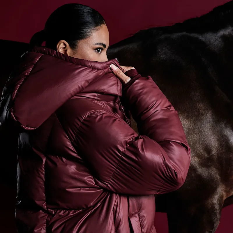 Aztec Diamond Womens Heavy Quilted Long Puffer Coat - Cherry-13