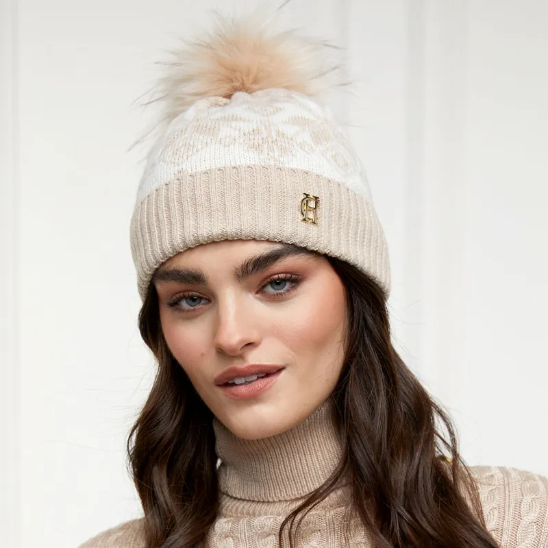 Holland Cooper Beatrice Bobble Hat - Camel/Cream-1