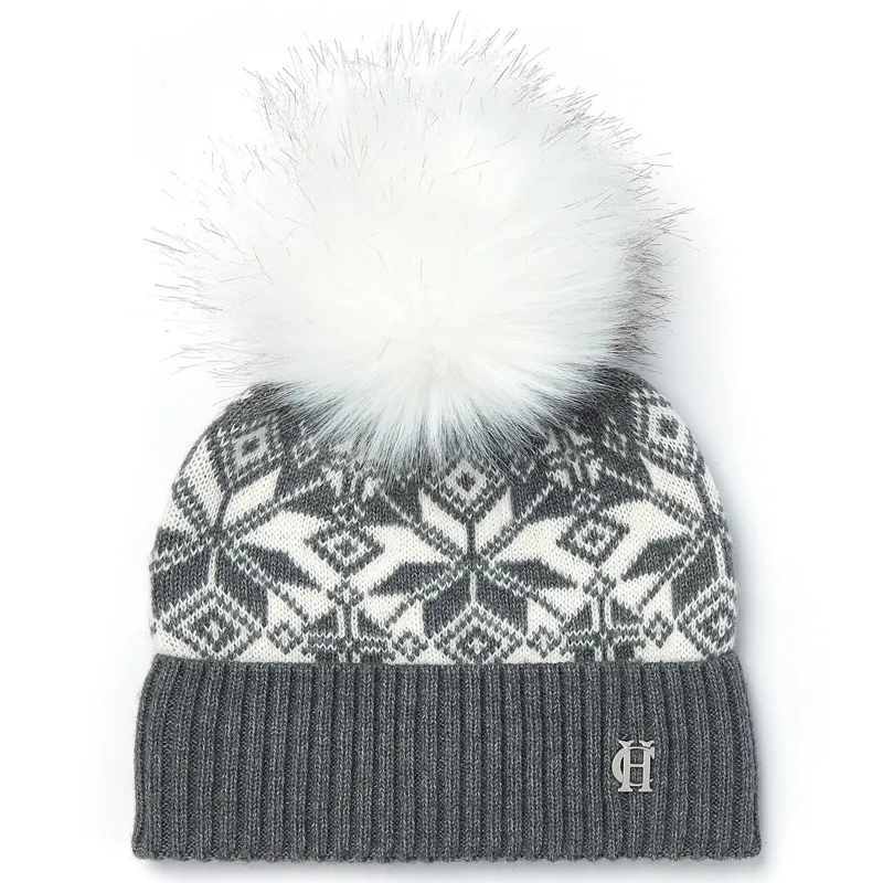 Holland Cooper Beatrice Bobble Hat - Grey Marl-1