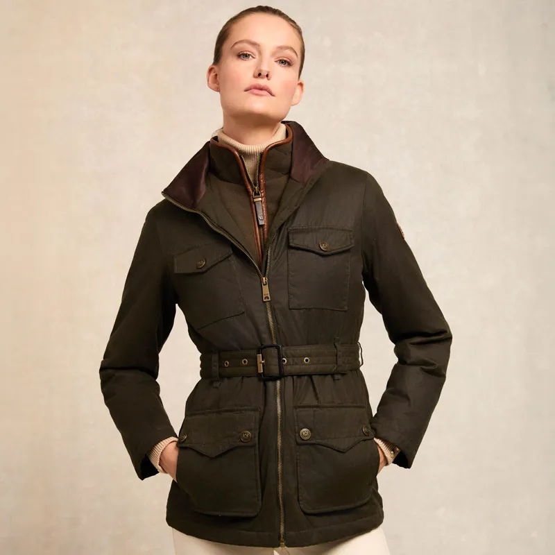 Holland Cooper Belted Waxed Ladies Jacket - Dark Olive