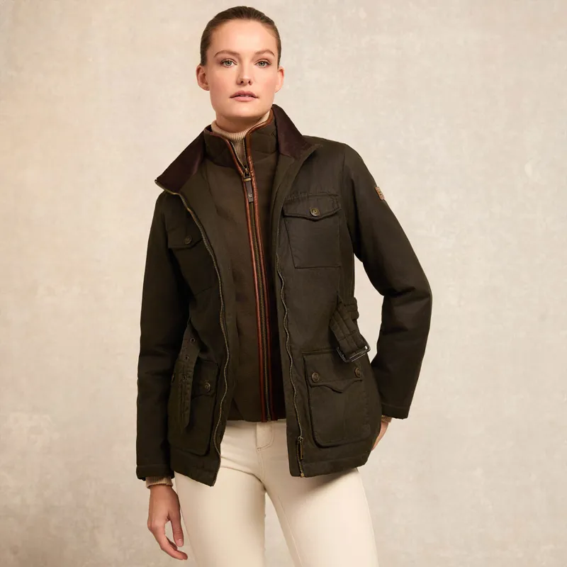 Holland Cooper Belted Waxed Ladies Jacket - Dark Olive-3