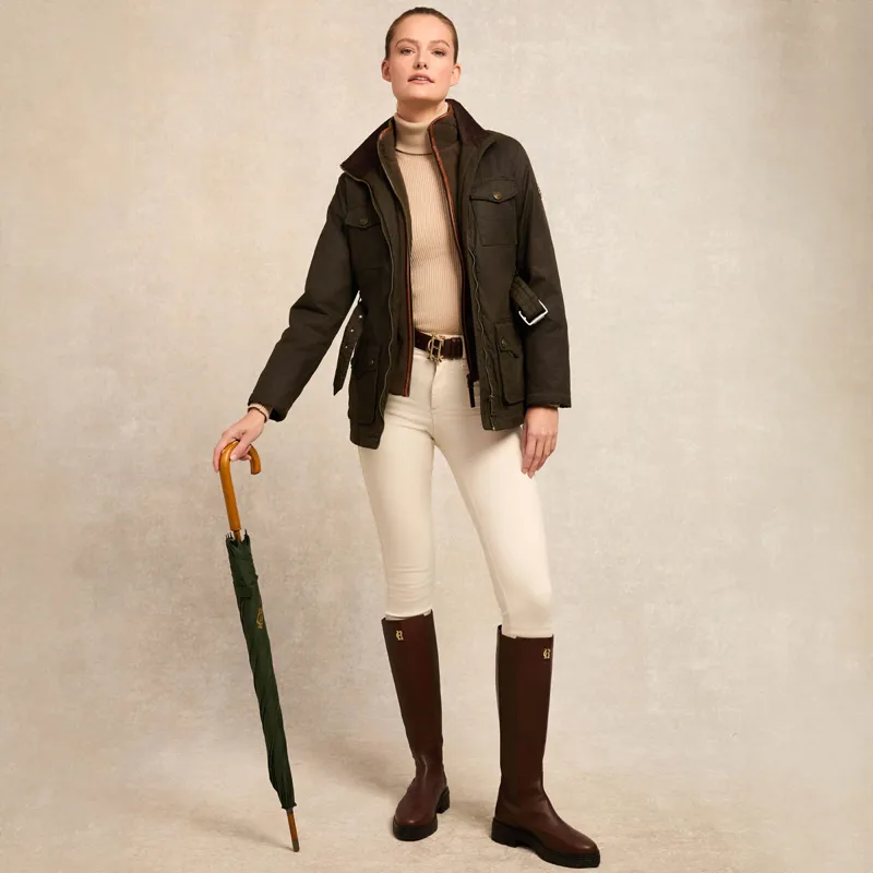 Holland Cooper Belted Waxed Ladies Jacket - Dark Olive-5