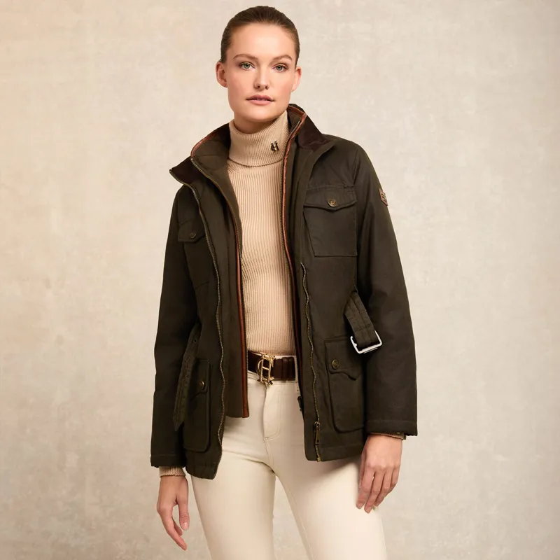 Holland Cooper Belted Waxed Ladies Jacket - Dark Olive-6