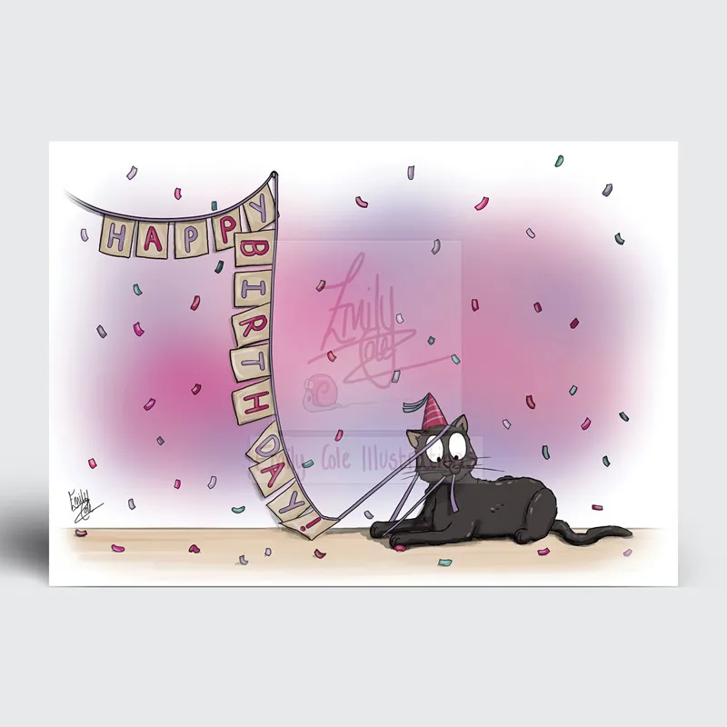 Emily Cole Greeting Card - Black Cat Birthday