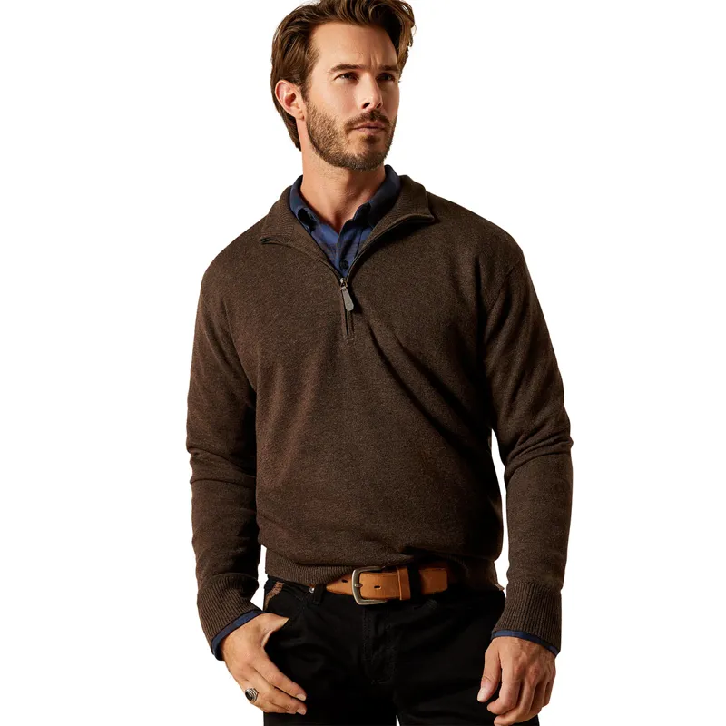 Ariat Country Bolinas 1/2 Zip Mens Sweater - Brown Heather