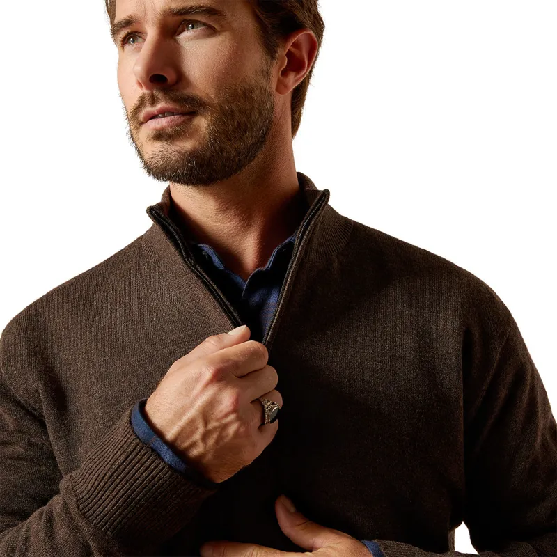 Ariat Country Bolinas 1/2 Zip Mens Sweater - Brown Heather-3