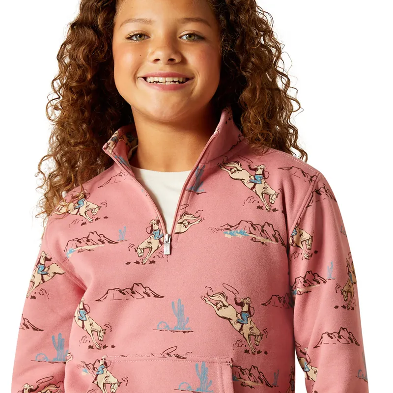 Ariat Bronc Scene Junior Girls 1/4 Zip Sweatshirt - Bronc Toile-4