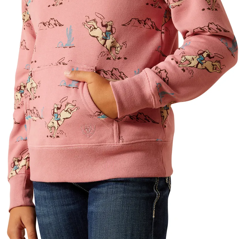 Ariat Bronc Scene Junior Girls 1/4 Zip Sweatshirt - Bronc Toile-3
