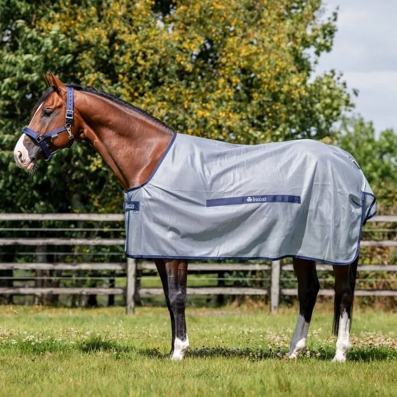 Bucas Buzz-Off Classic Standard Neck Fly Rug - Silver/Blue-1
