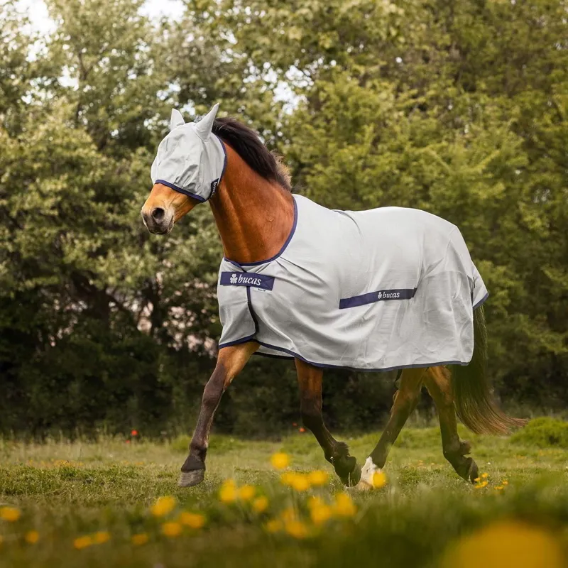 Bucas Buzz-Off Classic Standard Neck Fly Rug - Silver/Blue-4