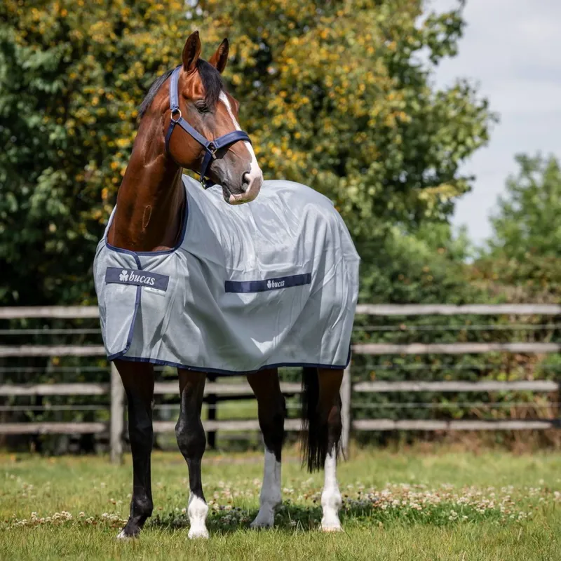 Bucas Buzz-Off Classic Standard Neck Fly Rug - Silver/Blue-3